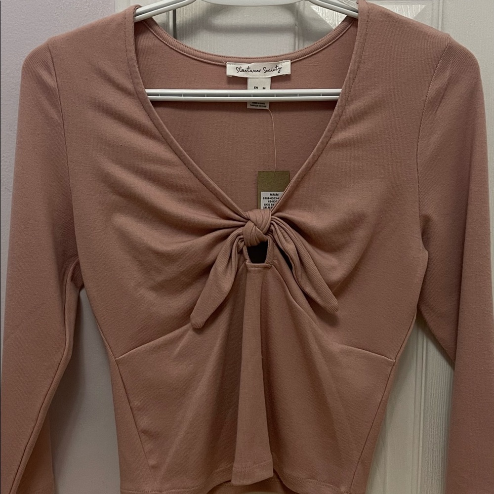 V-Neck Bow Cut Out Long Sleeve